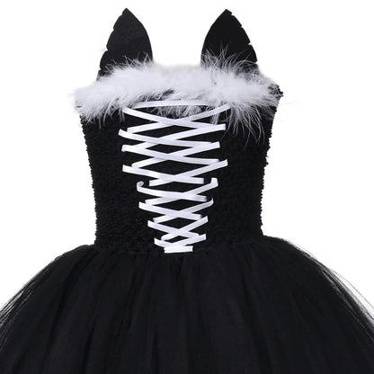 Little Girls' Black Cat Pattern Dresses, Toddler Performance Outfits, Kids' Birthday Party Clothes, Carnival & Halloween Dress