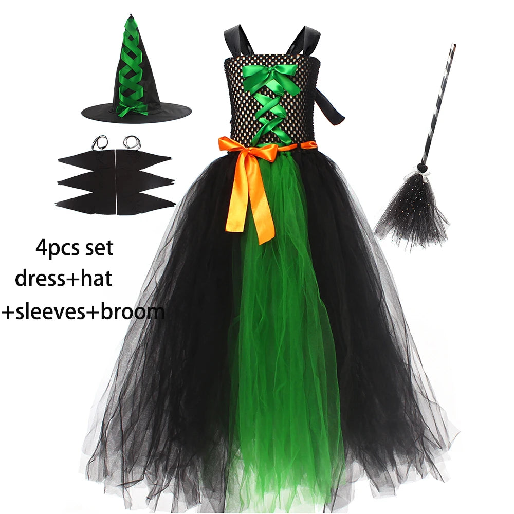 Disguise Girls Hocus Pocus Salem Witch Sisters Costume  Halloween Fancy Gown Tutu Dress With Cape For Cosplay Party Outfit