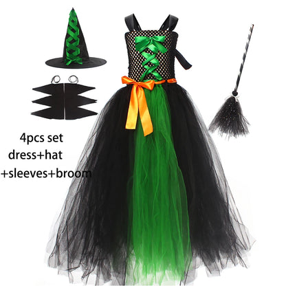 Disguise Girls Hocus Pocus Salem Witch Sisters Costume  Halloween Fancy Gown Tutu Dress With Cape For Cosplay Party Outfit