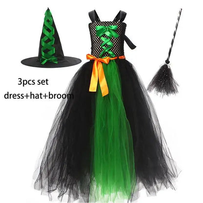 Disguise Girls Hocus Pocus Salem Witch Sisters Costume  Halloween Fancy Gown Tutu Dress With Cape For Cosplay Party Outfit