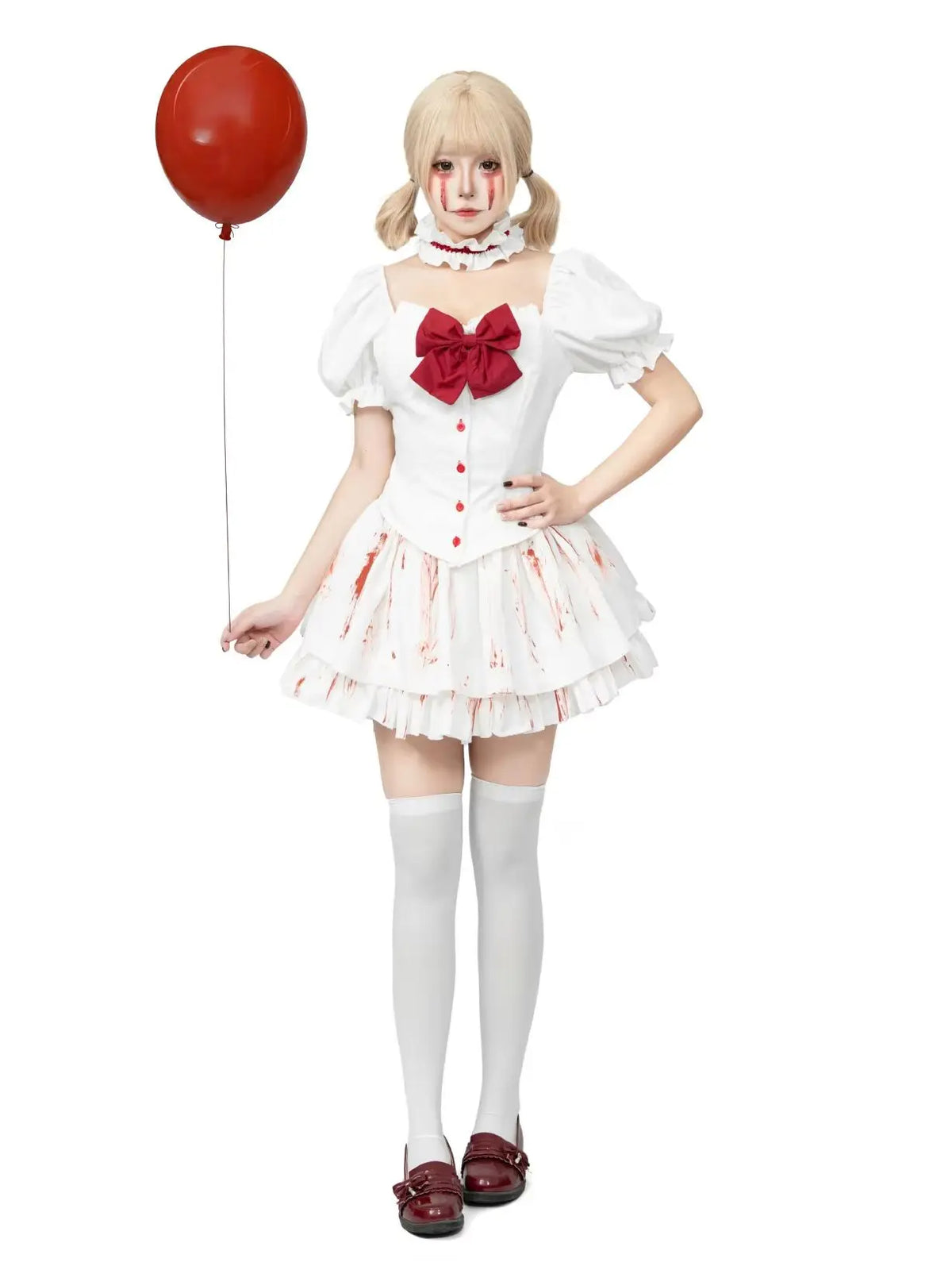 Halloween Horror Party Outfit Womens Gothic Bloody Doll Lolita Maid Outfit Role Play Masquerade Cosplay Performance Costume