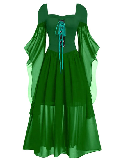 Halloween Witch Cosplay Costumes Gothic Off Shoulder Lace-up Maxi Dresses Bandage Mesh Sheer Black Long Party Dress For Women