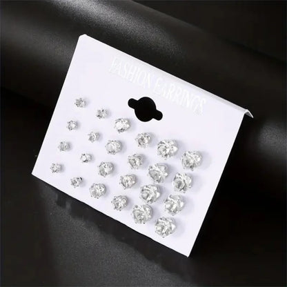 12 Pairs Six Claw Zircon Earrings Set Geometric White Shiny Crystal Wedding Stud Earrings Set for Women Men Jewelry Accessories