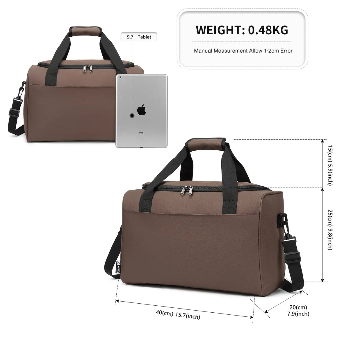 KONO 40x20x2 5 hand luggage bag for Ryanair, travel bag for airplane, men and WOMEN'S Weekender, maximum size with